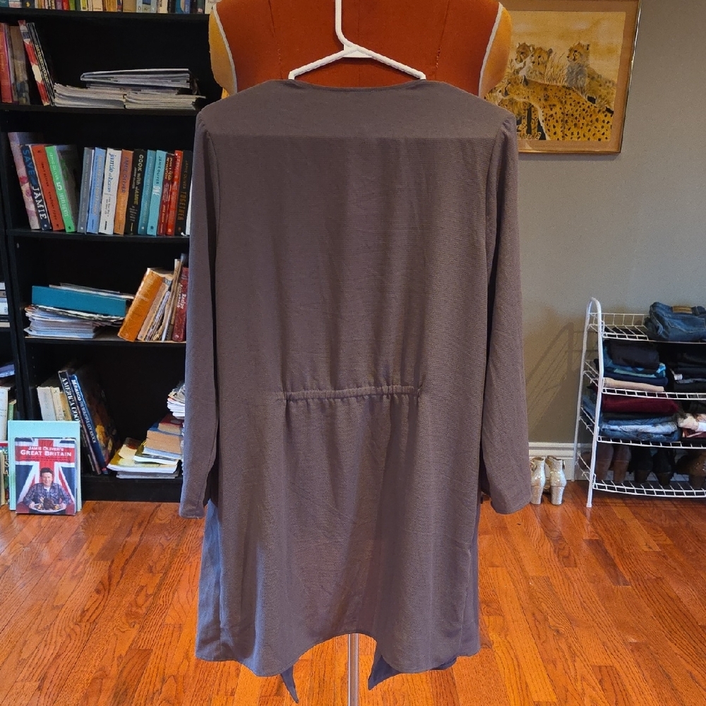Kismet Open-Front Light/Long Cardigan - Taupe - Picture 6 of 6